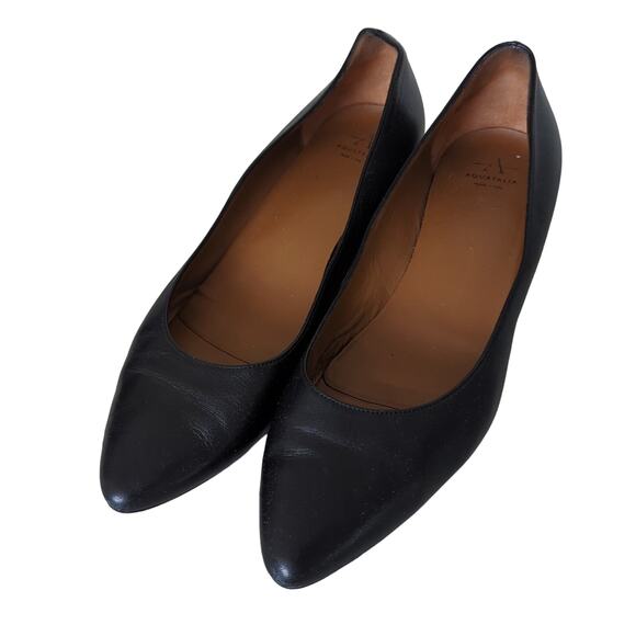 Aquatalia Pasha Heels 9 Made in Italy Black Block Heel Leather Pointed Toe Pumps - Picture 7 of 10